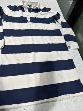 J. Crew Navy and Cream Striped Rugby Polo
